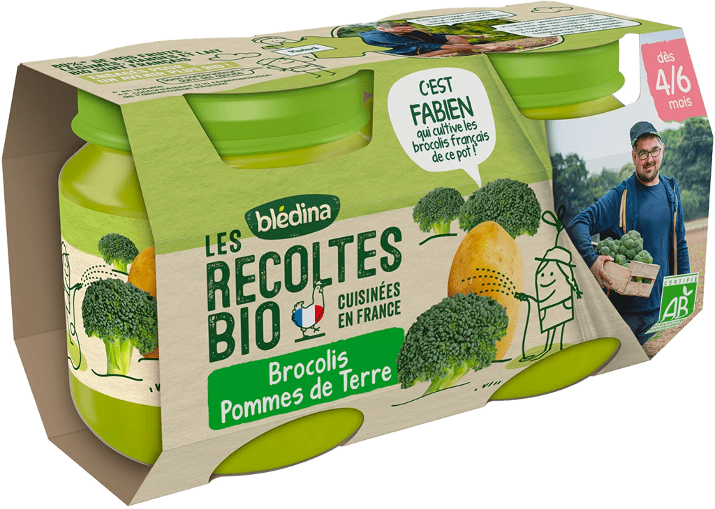 BLEDINA LES RECOLTES BIO Aliment infant brocolis pommes de terre 2Pots/130g