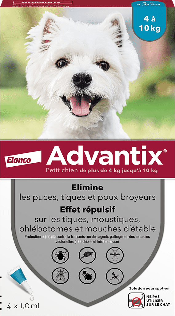 ADVANTIX Solution ext petit chien 4-10kg 4Pipettes/1ml